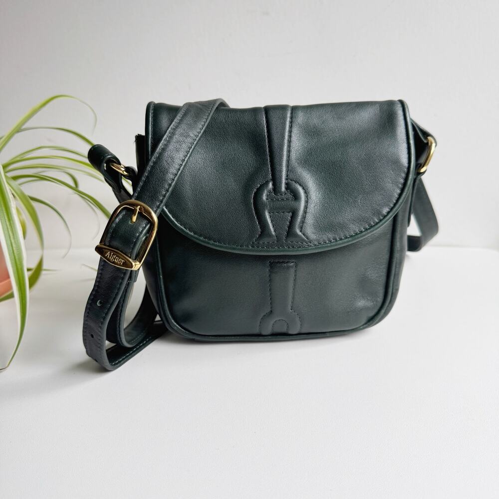 Vintage Etienne Aigner Forest Green Leather Winchester Crossbody Flap Bag
